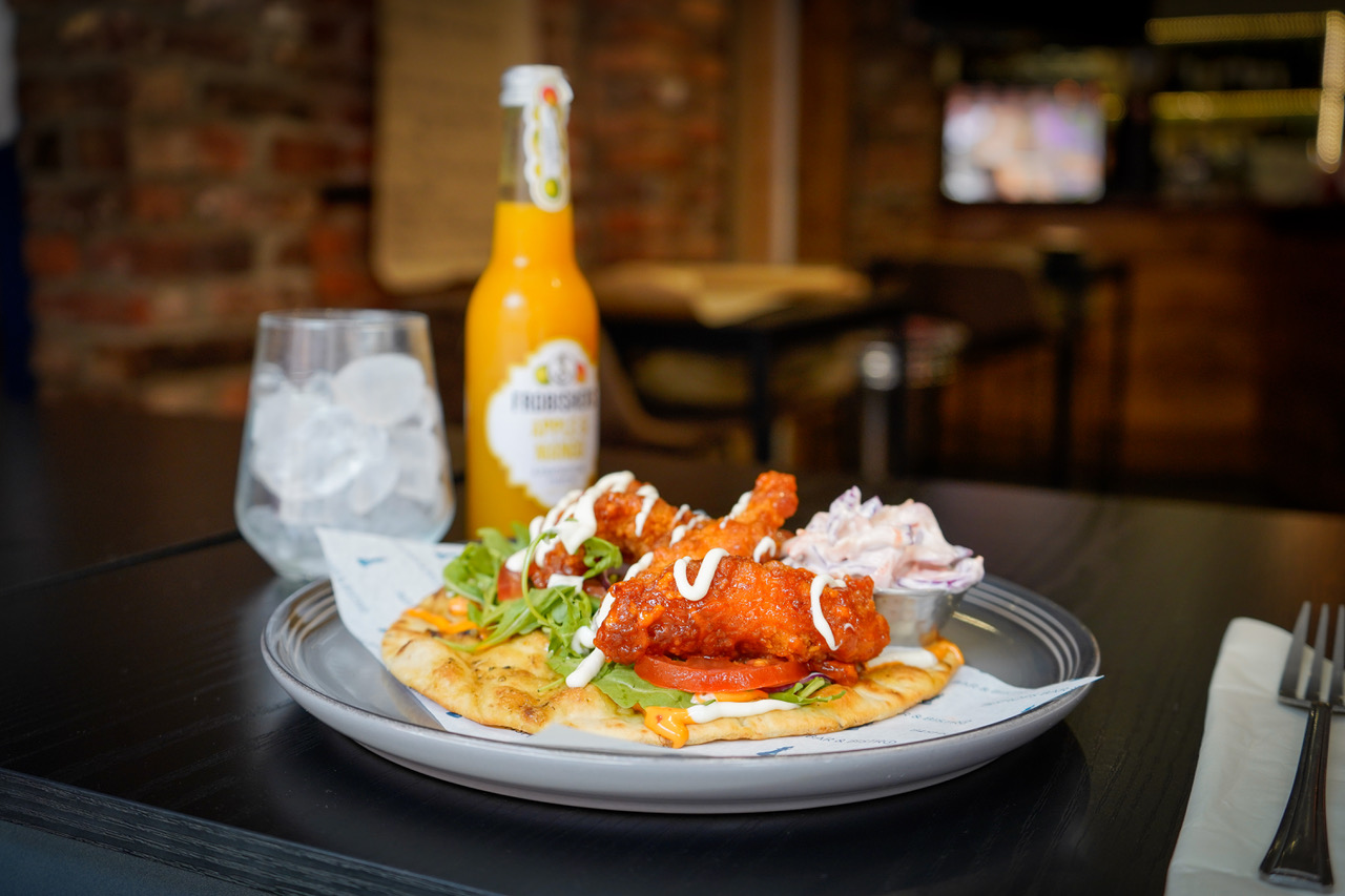 Buttermilk chicken flatbread with slaw